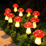 Solar Red Mushroom Garden Lights with 8 Lighting Modes Outdoor Stake Lights for Lawn Pathway Yard Decoration