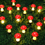 Solar Red Mushroom Garden Lights with 8 Lighting Modes Outdoor Stake Lights for Lawn Pathway Yard Decoration