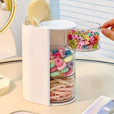2PCS Rotating 3-Tier Makeup Brush Holder Hair Ties Organizer White