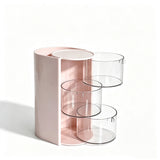 2PCS Rotating 3-Tier Makeup Brush Holder Hair Ties Organizer Pink