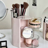 2PCS Rotating 3-Tier Makeup Brush Holder Hair Ties Organizer Pink