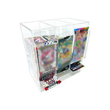 3-Slot Acrylic Card Storage Box with Bottom Push Out Design Clear Trading Card Display Case Organizer for Sports Game Cards Transparent
