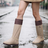 Adjustable Strap Water Resistant Rain Shoe Covers Foldable Reusable High Top Boot Covers Khaki