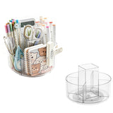 Rotating Clear Desk Organizer with Divided Compartments Spinning Pen Holder for Pens Markers Stationery Office Supplies Style 1