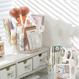Rotating Clear Desk Organizer with Divided Compartments Spinning Pen Holder for Pens Markers Stationery Office Supplies Style 1