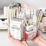Rotating Clear Desk Organizer with Divided Compartments Spinning Pen Holder for Pens Markers Stationery Office Supplies Style 1