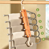 2 Pack Space Saving Pants Hangers 6-Tier Closet Organizer with Rotating Hook for Jeans Trousers Leggings Scarves Orange
