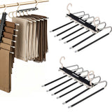 2 Pack Space Saving Pants Hangers 6-Tier Closet Organizer with Rotating Hook for Jeans Trousers Leggings Scarves Black