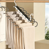 2 Pack Space Saving Pants Hangers 6-Tier Closet Organizer with Rotating Hook for Jeans Trousers Leggings Scarves Black