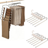 2 Pack Space Saving Pants Hangers 6-Tier Closet Organizer with Rotating Hook for Jeans Trousers Leggings Scarves White