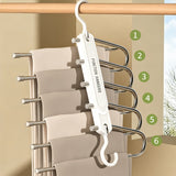 2 Pack Space Saving Pants Hangers 6-Tier Closet Organizer with Rotating Hook for Jeans Trousers Leggings Scarves White