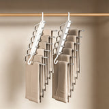 2 Pack Space Saving Pants Hangers 6-Tier Closet Organizer with Rotating Hook for Jeans Trousers Leggings Scarves White