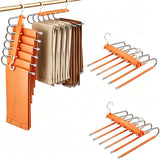 2 Pack Space Saving Pants Hangers 6-Tier Closet Organizer with Rotating Hook for Jeans Trousers Leggings Scarves Orange