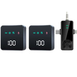 2-in-1 Wireless Lavalier Microphone for iPhone Android Device Lapel Microphones with LED Display for Vlogging Live Streaming Black