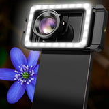 3-Color Clip-On Phone Fill Light Ring Light with Macro Lens for Macro Photography Live Streaming