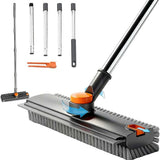 4 in 1 Crevice Floor Cleaning Brush with Squeegee Pick and Long Handle Gray