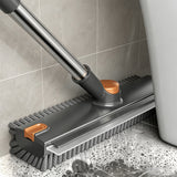 4 in 1 Crevice Floor Cleaning Brush with Squeegee Pick and Long Handle Gray