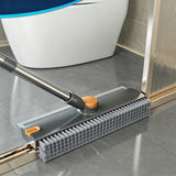 4 in 1 Crevice Floor Cleaning Brush with Squeegee Pick and Long Handle Gray