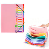 12-Pocket A4 Expanding File Organizer with Elastic Band Closure Rainbow Document Folder with Writable Tabs for School Office Home Pink