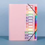 12-Pocket A4 Expanding File Organizer with Elastic Band Closure Rainbow Document Folder with Writable Tabs for School Office Home Pink