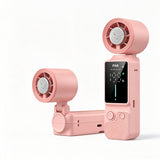 0-199 Speed Adjustable Cooling Hand Fan LED Display Foldable Fan for Handheld Hanging Desktop Use Pink