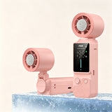 0-199 Speed Adjustable Cooling Hand Fan LED Display Foldable Fan for Handheld Hanging Desktop Use Pink