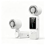 0-199 Speed Adjustable Cooling Hand Fan LED Display Foldable Fan for Handheld Hanging Desktop Use White