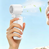 0-199 Speed Adjustable Cooling Hand Fan LED Display Foldable Fan for Handheld Hanging Desktop Use White