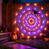 1.2m LED Spider Web Light Halloween Decoration with Plush Spider Toy Battery Powered Hanging Spider Net Lights for Indoor Porch Party Purple and Orange