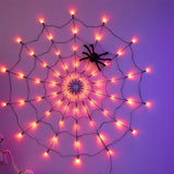 1.2m LED Spider Web Light Halloween Decoration with Plush Spider Toy Battery Powered Hanging Spider Net Lights for Indoor Porch Party Orange