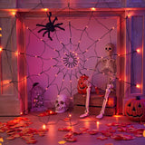 1.2m LED Spider Web Light Halloween Decoration with Plush Spider Toy Battery Powered Hanging Spider Net Lights for Indoor Porch Party Orange