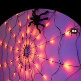 1.2m LED Spider Web Light Halloween Decoration with Plush Spider Toy Battery Powered Hanging Spider Net Lights for Indoor Porch Party Orange