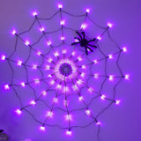 1.2m LED Spider Web Light Halloween Decoration with Plush Spider Toy Battery Powered Hanging Spider Net Lights for Indoor Porch Party Purple