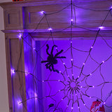 1.2m LED Spider Web Light Halloween Decoration with Plush Spider Toy Battery Powered Hanging Spider Net Lights for Indoor Porch Party Purple