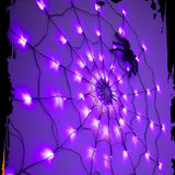 1.2m LED Spider Web Light Halloween Decoration with Plush Spider Toy Battery Powered Hanging Spider Net Lights for Indoor Porch Party Purple