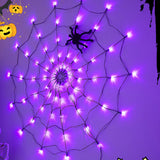 1.2m LED Spider Web Light Halloween Decoration with Plush Spider Toy Battery Powered Hanging Spider Net Lights for Indoor Porch Party Purple