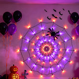 1.2m LED Spider Web Light Halloween Decoration with Plush Spider Toy Battery Powered Hanging Spider Net Lights for Indoor Porch Party Purple and Orange