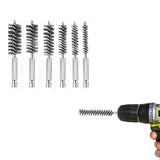 Stainless Steel Pipe Tube Brush Set 8-19mm 1/4" Hex Shank Drill Rust Cleaning Brush Silver