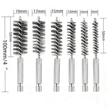 Stainless Steel Pipe Tube Brush Set 8-19mm 1/4" Hex Shank Drill Rust Cleaning Brush Silver