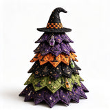 DIY Halloween Quilt Applique Kit Quilted Patchwork Pre-Cut Fabric Sewing Craft with 2D Flat Topper Witch Hat