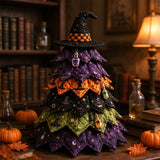 DIY Halloween Quilt Applique Kit Quilted Patchwork Pre-Cut Fabric Sewing Craft with 2D Flat Topper Witch Hat