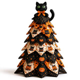 DIY Halloween Quilt Applique Kit Quilted Patchwork Pre-Cut Fabric Sewing Craft with 2D Flat Topper Black Cat