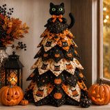 DIY Halloween Quilt Applique Kit Quilted Patchwork Pre-Cut Fabric Sewing Craft with 2D Flat Topper Black Cat