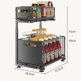 2-Tier Pull Out Under Sink Organizer Adjustable Height Cabinet Storage Rack Sliding Drawer Organizer for Kitchen Bathroom Black