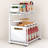 2-Tier Pull Out Under Sink Organizer Adjustable Height Cabinet Storage Rack Sliding Drawer Organizer for Kitchen Bathroom White