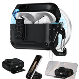 Protective Case with Phone Stand Compatible with AirPods Pro 3 / AirPods 4 / AirPods 5 Wireless Charging Shockproof Case Black