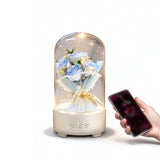 3-in-1 Preserved Flower Bluetooth Speaker with LED Night Light Bluetooth 5.3 Wireless Speaker Rechargeable Music Lamp Blue Rose