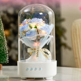 3-in-1 Preserved Flower Bluetooth Speaker with LED Night Light Bluetooth 5.3 Wireless Speaker Rechargeable Music Lamp Blue Rose
