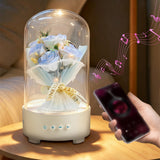3-in-1 Preserved Flower Bluetooth Speaker with LED Night Light Bluetooth 5.3 Wireless Speaker Rechargeable Music Lamp Blue Rose