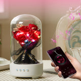 3-in-1 Preserved Flower Bluetooth Speaker with LED Night Light Bluetooth 5.3 Wireless Speaker Rechargeable Music Lamp Red Rose